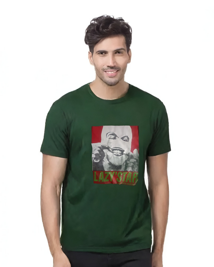 Lazy Star Graphic Tee | Forest Green Grunge-Inspired T-Shirt