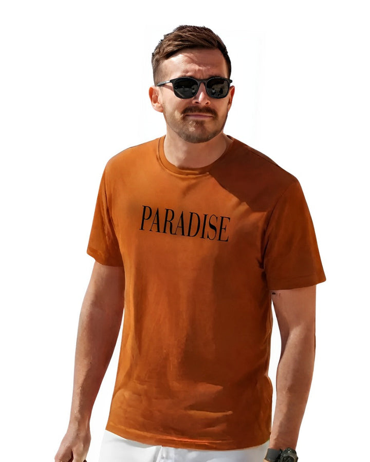 Paradise Text Tee | Rust Orange Minimal Graphic T-Shirt