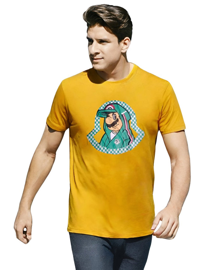 Retro Racer Mario Tee | Golden Yellow Graphic T-Shirt